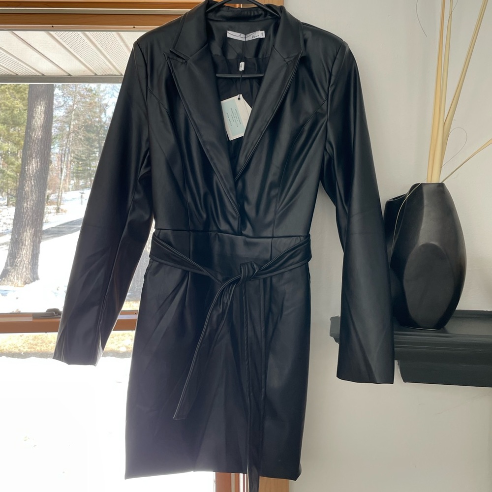 Black leather long sleeved dress